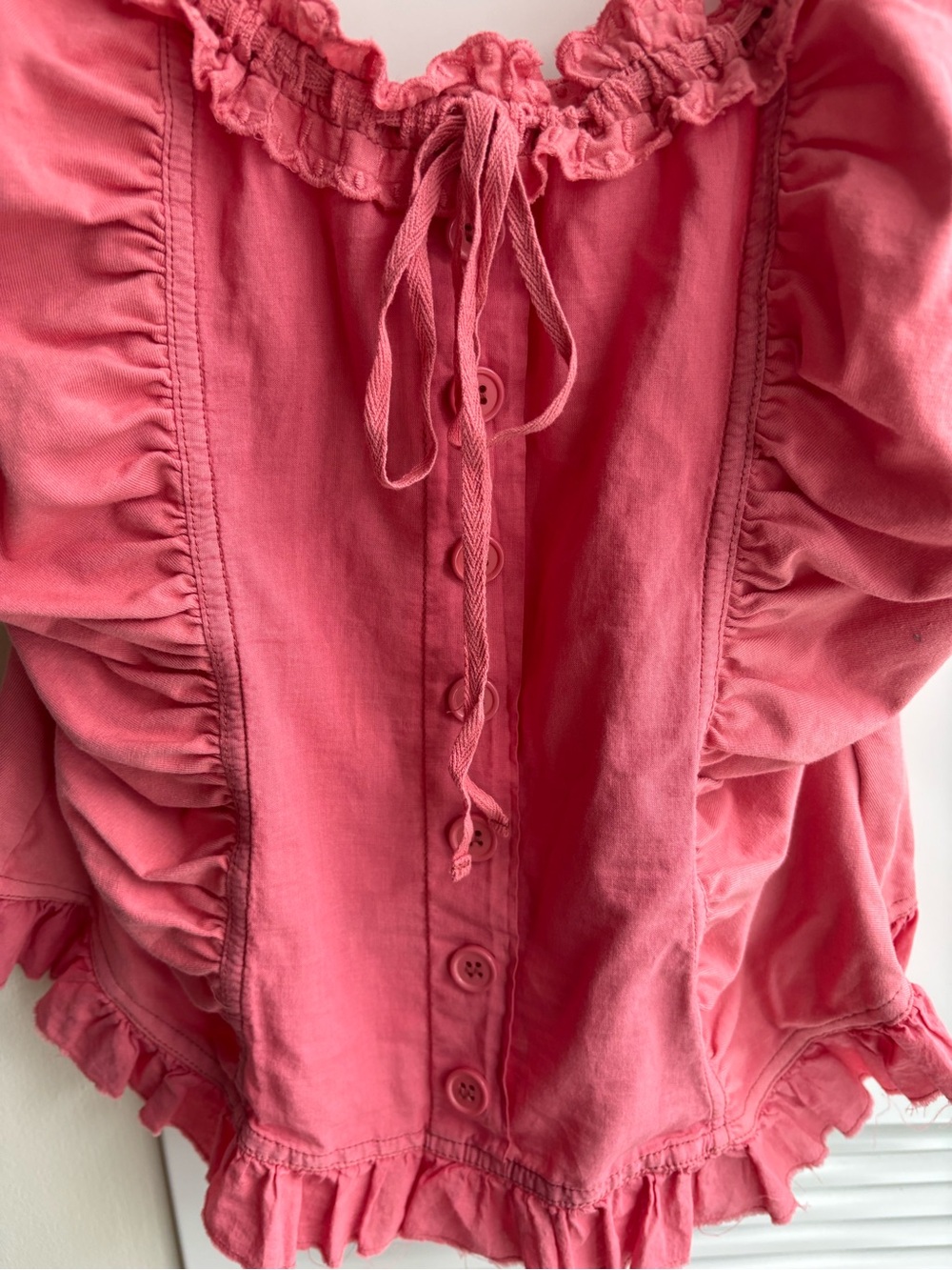 Womens Pink Ruffle Button-Front Tank Top - Picture 3 of 12